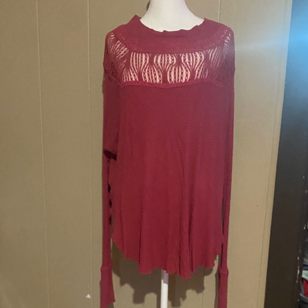 Free People Elegant Red Lace Women's Top